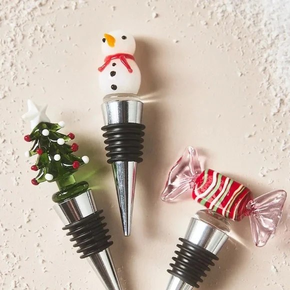 Anthropologie Snowman Icon Glass Wine Stopper - Picture 1 of 3